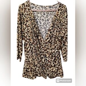 Lane Bryant leopard 3/4 sleeve blouse with zippers sz14/16 #11
